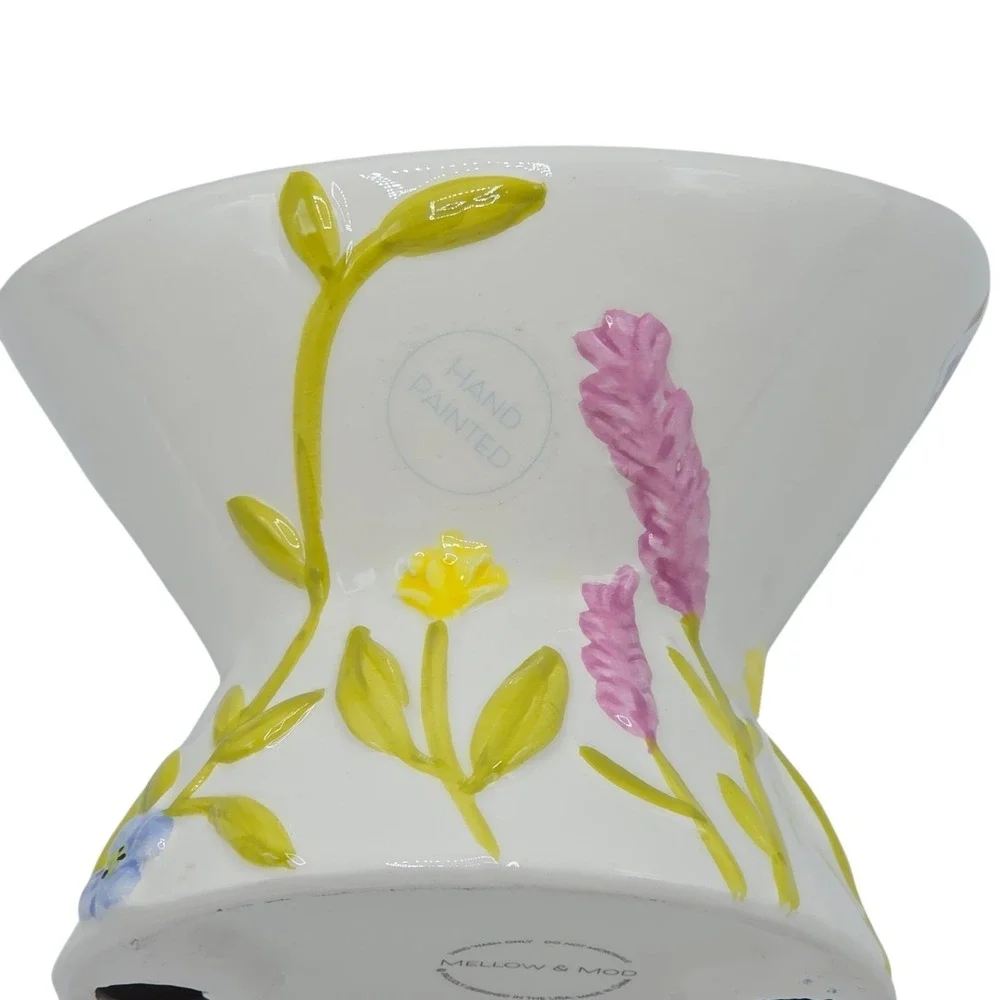 Mellow & Mod Raised Ceramic Cat Food And Water Bowl Floral Embossed Hand Painted